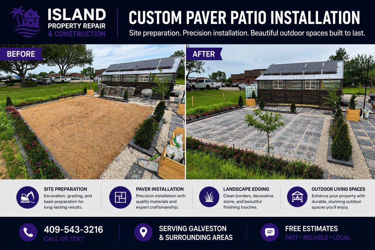 Paver Patio Installation project by Island Property Repair and Construction in Galveston
